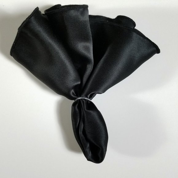 NEW - 100% Silk Black Pouf Round Pocket Square - Picture 4 of 6